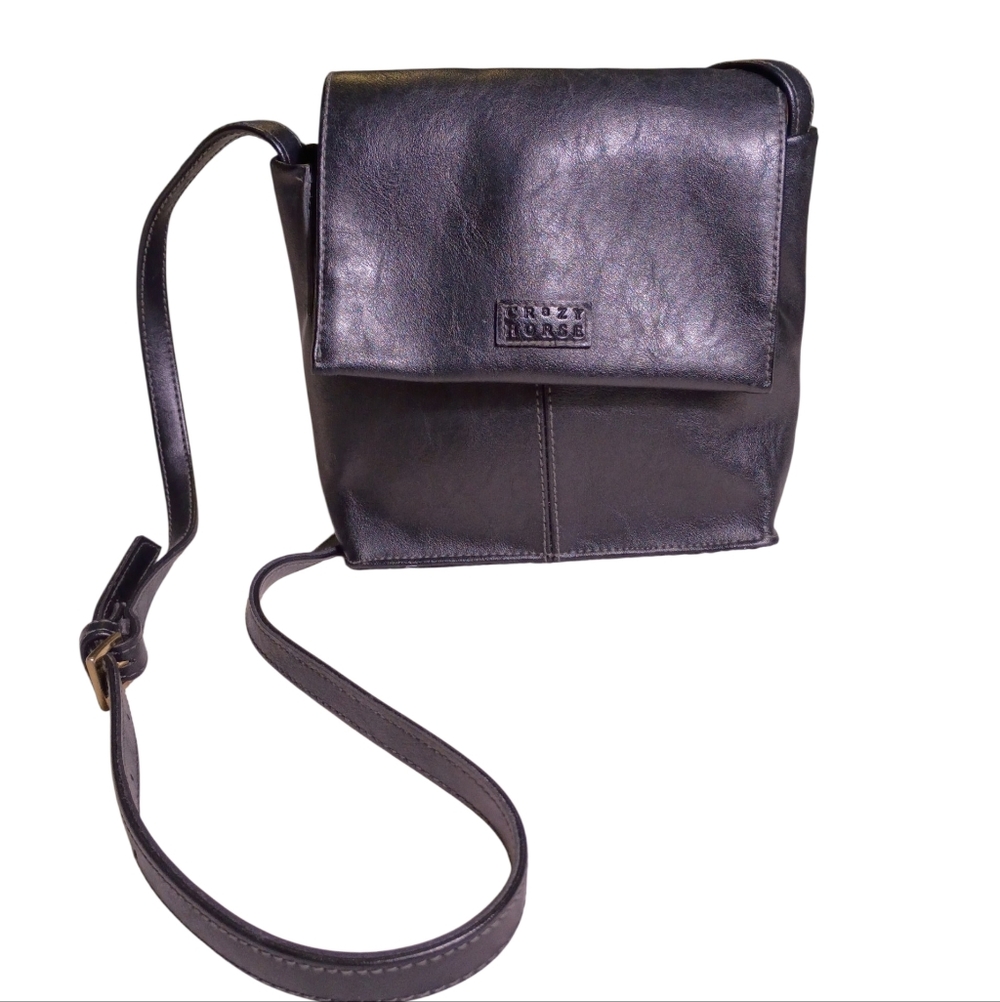 Crazy‎ Horse  Vintage Black Leather Shoulder Bag